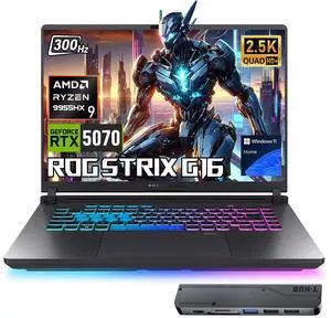 ASUS ROG G16 16" WQXGA 300Hz Gaming Laptop, AMD Ryzen 9 9955HX, NVIDIA GeForce RTX 5070, 16GB DDR5 RAM, 1TB SSD, Backlit Keyboard, Wi-Fi 6, Windows 11 Home, Black, w/Bundle ASUS ROG G16 16" WQXGA 300Hz Gaming Laptop, AMD Ryzen 9 9955HX, NVIDIA GeForce RTX 5070, 16GB DDR5 RAM, 1TB SSD, Backlit Keyboard, Wi-Fi 6, Windows 11 Home, Black, w/Bundle