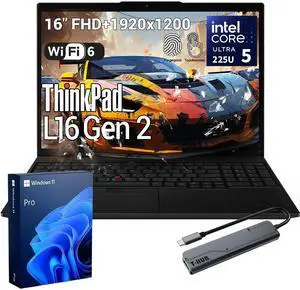 Lenovo ThinkPad L16 AI Business Laptop, 16" FHD+ Touchscreen, Intel Core Ultra 5 225U, 16GB DDR5 RAM, 1TB SSD, Backlit Keyboard, Fingerprint Reader, Wi-Fi 6, Windows 11 Pro, Black, w/Bundle Lenovo ThinkPad L16 AI Business Laptop, 16" FHD+ Touchscreen, Intel Core Ultra 5 225U, 16GB DDR5 RAM, 1TB SSD, Backlit Keyboard, Fingerprint Reader, Wi-Fi 6, Windows 11 Pro, Black, w/Bundle