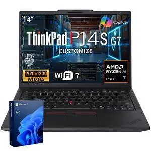 Lenovo ThinkPad P14s Gen 7 Business Laptop, 14" FHD+, AMD Ryzen AI 7 Pro 450, 16GB DDR5 RAM, 512GB SSD, Wi-Fi 7, Windows 11 Pro, Backlit Keyboard, Black Lenovo ThinkPad P14s Gen 7 Business Laptop, 14" FHD+, AMD Ryzen AI 7 Pro 450, 16GB DDR5 RAM, 512GB SSD, Wi-Fi 7, Windows 11 Pro, Backlit Keyboard, Black