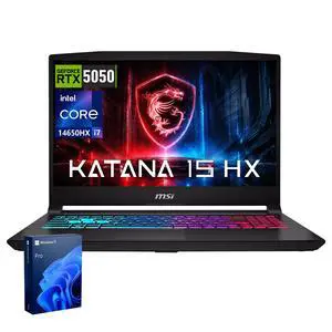 MSI Katana 15 KATANA15HXB14001 Gaming Laptop, 15.6" FHD 144Hz, Intel Core i7-14650HX, 16GB DDR5 RAM, 512GB SSD, Wi-Fi 6, Windows 11 Home, Black MSI Katana 15 KATANA15HXB14001 Gaming Laptop, 15.6" FHD 144Hz, Intel Core i7-14650HX, 16GB DDR5 RAM, 512GB SSD, Wi-Fi 6, Windows 11 Home, Black
