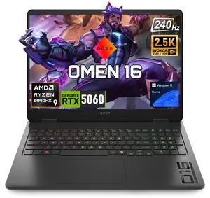 HP Omen 16z-ap000 Gaming Laptop, 16" WQXGA 240Hz, AMD Ryzen 9 8940HX, 16GB DDR5 RAM, 512GB SSD, Wi-Fi 6, Windows 11 Home, Black HP Omen 16z-ap000 Gaming Laptop, 16" WQXGA 240Hz, AMD Ryzen 9 8940HX, 16GB DDR5 RAM, 512GB SSD, Wi-Fi 6, Windows 11 Home, Black