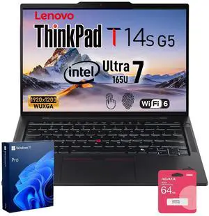 Lenovo ThinkPad T14s Gen 5 Business Laptop, 14" FHD+ Touchscreen, Intel Core Ultra 7 165U, 32GB RAM, 1TB SSD, Wi-Fi 6, Windows 11 Pro, ADATA UC310 64GB, Black Lenovo ThinkPad T14s Gen 5 Business Laptop, 14" FHD+ Touchscreen, Intel Core Ultra 7 165U, 32GB RAM, 1TB SSD, Wi-Fi 6, Windows 11 Pro, ADATA UC310 64GB, Black