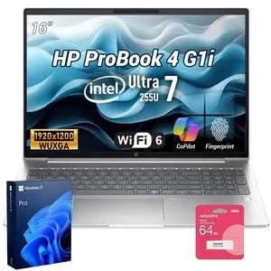 HP ProBook 4 G1i Business Laptop, 16" FHD+, Intel Core Ultra 7 255U, 16GB DDR5 RAM, 1TB SSD, Wi-Fi 6, Windows 11 Pro, PCO Bundle-ADATA USB 64GB, Silver HP ProBook 4 G1i Business Laptop, 16" FHD+, Intel Core Ultra 7 255U, 16GB DDR5 RAM, 1TB SSD, Wi-Fi 6, Windows 11 Pro, PCO Bundle-ADATA USB 64GB, Silver