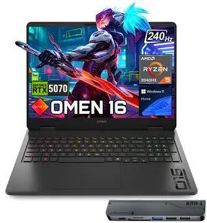 HP Omen Gaming Laptop, 16" WQXGA 2560*1600 240Hz Display, AMD Ryzen 9 8940HX, NVIDIA GeForce RTX 5070, 16GB DDR5 RAM, 1TB SSD, RGB Backlit Keyboard, Windows 11 Home, w/PCO Bundle HP Omen Gaming Laptop, 16" WQXGA 2560*1600 240Hz Display, AMD Ryzen 9 8940HX, NVIDIA GeForce RTX 5070, 16GB DDR5 RAM, 1TB SSD, RGB Backlit Keyboard, Windows 11 Home, w/PCO Bundle