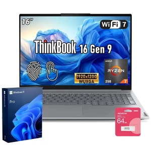 Lenovo ThinkBook 16 Gen 9 Business Laptop, 16" FHD+ Touchscreen, AMD Ryzen 7 250, 16GB DDR5 RAM, 512GB SSD, Wi-Fi 7, Windows 11 Pro, PCO Bundle-ADATA UC310 64GB, Grey Lenovo ThinkBook 16 Gen 9 Business Laptop, 16" FHD+ Touchscreen, AMD Ryzen 7 250, 16GB DDR5 RAM, 512GB SSD, Wi-Fi 7, Windows 11 Pro, PCO Bundle-ADATA UC310 64GB, Grey