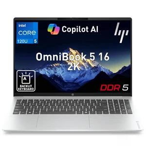 HP OmniBook 5 16T-CF000 Entry Laptop, 16" FHD+, Intel Core 5 120U, 32GB DDR5 RAM, 2TB SSD, Wi-Fi 6, Windows 11 Home, Silver HP OmniBook 5 16T-CF000 Entry Laptop, 16" FHD+, Intel Core 5 120U, 32GB DDR5 RAM, 2TB SSD, Wi-Fi 6, Windows 11 Home, Silver