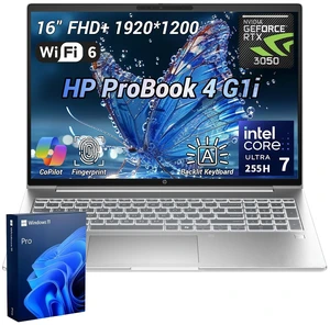 HP ProBook 4 G1i Business Laptop, 16" FHD+, Intel Core Ultra 7 255H, NVIDIA GeForce RTX 3050, 32GB DDR5 RAM, 2TB SSD, Wi-Fi 6, Windows 11 Pro, Silver HP ProBook 4 G1i Business Laptop, 16" FHD+, Intel Core Ultra 7 255H, NVIDIA GeForce RTX 3050, 32GB DDR5 RAM, 2TB SSD, Wi-Fi 6, Windows 11 Pro, Silver