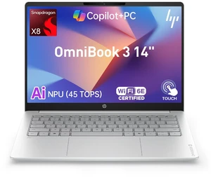 HP OmniBook 3 14-hz0005dx Entry AI Laptop, 14" FHD+ Touchscreen, Qualcomm Snapdragon X X1-26-100, 16GB RAM, 2TB SSD, Wi-Fi 6, Windows 11 Home, Silver HP OmniBook 3 14-hz0005dx Entry AI Laptop, 14" FHD+ Touchscreen, Qualcomm Snapdragon X X1-26-100, 16GB RAM, 2TB SSD, Wi-Fi 6, Windows 11 Home, Silver