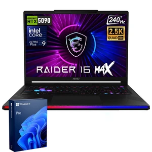 MSI Raider 16 Max HX Gaming Laptop, 16" WQXGA 240Hz, Intel Core Ultra 9 290HX Plus, NVIDIA GeForce RTX 5090, 32GB DDR5 RAM, 1TB SSD, Wi-Fi 7, Windows 11 Pro, RGB Backlit Keyboard, Black MSI Raider 16 Max HX Gaming Laptop, 16" WQXGA 240Hz, Intel Core Ultra 9 290HX Plus, NVIDIA GeForce RTX 5090, 32GB DDR5 RAM, 1TB SSD, Wi-Fi 7, Windows 11 Pro, RGB Backlit Keyboard, Black