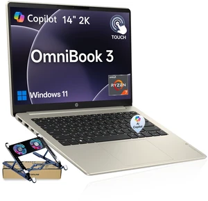 HP OmniBook 3 Premium Laptop, 14" FHD+ Touchscreen, AMD Ryzen 7 250, 16GB DDR5 RAM, 512GB PCIe SSD, Webcam, Wi-Fi 6, Windows 11 Home, Gold, w/PCO Bundle HP OmniBook 3 Premium Laptop, 14" FHD+ Touchscreen, AMD Ryzen 7 250, 16GB DDR5 RAM, 512GB PCIe SSD, Webcam, Wi-Fi 6, Windows 11 Home, Gold, w/PCO Bundle