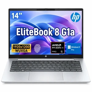 HP EliteBook 8 G1a Business AI Laptop, 14" FHD+, AMD Ryzen AI 5 Pro 340, 32GB DDR5 RAM, 1TB SSD, Wi-Fi 6, Windows 11 Pro, Backlit Keyboard, Fingerprint Reader, AI Camera, Silver HP EliteBook 8 G1a Business AI Laptop, 14" FHD+, AMD Ryzen AI 5 Pro 340, 32GB DDR5 RAM, 1TB SSD, Wi-Fi 6, Windows 11 Pro, Backlit Keyboard, Fingerprint Reader, AI Camera, Silver