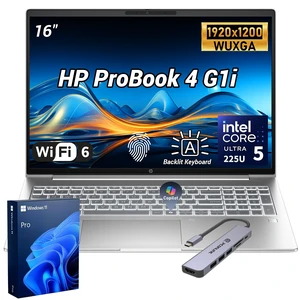HP ProBook 4 G1i Business Laptop, 16" FHD+, Intel Core Ultra 5 225U, 32GB DDR5 RAM, 1TB SSD, Wi-Fi 6, Windows 11 Pro, Backlit Keyboard, Fingerprint Reader, Webcam, w/PCO Bundle, Silver HP ProBook 4 G1i Business Laptop, 16" FHD+, Intel Core Ultra 5 225U, 32GB DDR5 RAM, 1TB SSD, Wi-Fi 6, Windows 11 Pro, Backlit Keyboard, Fingerprint Reader, Webcam, w/PCO Bundle, Silver