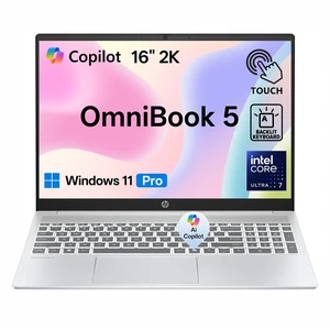 HP OmniBook 5 16t Premium Laptop, 16" FHD+ Touchscreen, Intel Core Ultra 7 255U, 16GB RAM, 1TB SSD, Wi-Fi 6, Windows 11 Pro, Backlit Keyboard, Silver HP OmniBook 5 16t Premium Laptop, 16" FHD+ Touchscreen, Intel Core Ultra 7 255U, 16GB RAM, 1TB SSD, Wi-Fi 6, Windows 11 Pro, Backlit Keyboard, Silver