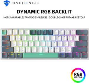 Machenike K500-B61W 60% Wireless Mechanical Gaming Keyboard, 61 Keys Ultra-Compact Hot Swappable Linear Red Switch, Dynamic RGB Backlit, Anti-Ghosting, Double-Shot PBT Keycaps, Win/Mac, White