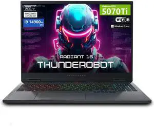 Thunderobot Radiant 16 QHD+ 300Hz Gaming Laptop, Intel Core i9-14900HX, GeForce RTX 5070 Ti, 16GB DDR5 RAM, 512GB SSD, Wi-Fi 6, Windows 11 Home, Black Thunderobot Radiant 16 QHD+ 300Hz Gaming Laptop, Intel Core i9-14900HX, GeForce RTX 5070 Ti, 16GB DDR5 RAM, 512GB SSD, Wi-Fi 6, Windows 11 Home, Black