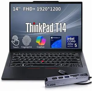 Lenovo ThinkPad T14 Business AI Laptop, 14" FHD+ Touchscreen, Intel Core Ultra 5 225U, 16GB DDR5, 1TB SSD, Fingerprint, Backlit Keyboard, 5MP Webcam, Wi-Fi 6E, HDMI, Windows 11 Pro, w/Hub Bundle Lenovo ThinkPad T14 Business AI Laptop, 14" FHD+ Touchscreen, Intel Core Ultra 5 225U, 16GB DDR5, 1TB SSD, Fingerprint, Backlit Keyboard, 5MP Webcam, Wi-Fi 6E, HDMI, Windows 11 Pro, w/Hub Bundle