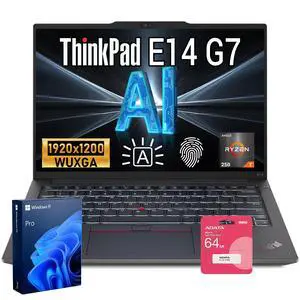 LENOVO ThinkPad E14 Gen 7 Business Laptop, 14" FHD+, AMD Ryzen 7 250, 32GB RAM, 2TB SSD, Wi-Fi 6, Backlit Keyboard, Windows 11 Pro, Black LENOVO ThinkPad E14 Gen 7 Business Laptop, 14" FHD+, AMD Ryzen 7 250, 32GB RAM, 2TB SSD, Wi-Fi 6, Backlit Keyboard, Windows 11 Pro, Black