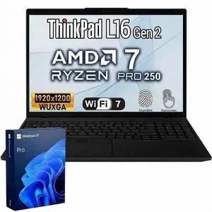 Lenovo ThinkPad L16 Gen 2 Business Laptop, 16" FHD+ Touchscreen, AMD Ryzen 7 Pro 250, 32GB DDR5 RAM, 2TB SSD, Wi-Fi 7, Windows 11 Pro, Backlit Keyboard, Fingerprint Reader, Black Lenovo ThinkPad L16 Gen 2 Business Laptop, 16" FHD+ Touchscreen, AMD Ryzen 7 Pro 250, 32GB DDR5 RAM, 2TB SSD, Wi-Fi 7, Windows 11 Pro, Backlit Keyboard, Fingerprint Reader, Black