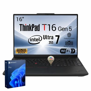 Lenovo ThinkPad T16 Gen 5 Business AI Laptop, 16" FHD+, Intel Core Ultra 7 355, 16GB RAM, 1TB SSD, Wi-Fi 7, Windows 11 Pro, Black Lenovo ThinkPad T16 Gen 5 Business AI Laptop, 16" FHD+, Intel Core Ultra 7 355, 16GB RAM, 1TB SSD, Wi-Fi 7, Windows 11 Pro, Black
