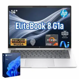 HP EliteBook 8 G1a Business Laptop, 14" FHD+, AMD Ryzen 7 Pro 250, 32GB DDR5 RAM, 1TB SSD, Wi-Fi 7, Windows 11 Pro, Silver HP EliteBook 8 G1a Business Laptop, 14" FHD+, AMD Ryzen 7 Pro 250, 32GB DDR5 RAM, 1TB SSD, Wi-Fi 7, Windows 11 Pro, Silver