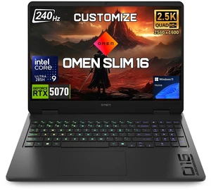 HP Omen Slim 16t-an000 Gaming Laptop, 16" WQXGA 240Hz, Intel Core Ultra 9 285H, NVIDIA GeForce RTX 5070, 16GB DDR5 RAM, 1TB SSD, Wi-Fi 6, Windows 11 Home, RGB Backlit Keyboard, Black HP Omen Slim 16t-an000 Gaming Laptop, 16" WQXGA 240Hz, Intel Core Ultra 9 285H, NVIDIA GeForce RTX 5070, 16GB DDR5 RAM, 1TB SSD, Wi-Fi 6, Windows 11 Home, RGB Backlit Keyboard, Black
