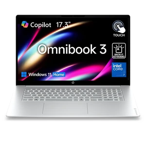 HP OmniBook 3 17t-dg000 Premium Laptop, 17.3" FHD Touchscreen, Intel Core 7 350, 16GB DDR5 RAM, 2TB SSD, Wi-Fi 6, Windows 11 Home, Silver, Backlit KB, Numeric Keypad, Webcam, AI Ready
