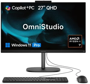HP OmniStudio 27-cw0100m Premium All-in-One, 27" QHD, AMD Ryzen AI 7 450, 32GB DDR5 RAM, 1TB SSD, Wi-Fi 6, Windows 11 Pro, Wired Keyboard & Wired Mouse, Webcam, Copilot+ PC, Black HP OmniStudio 27-cw0100m Premium All-in-One, 27" QHD, AMD Ryzen AI 7 450, 32GB DDR5 RAM, 1TB SSD, Wi-Fi 6, Windows 11 Pro, Wired Keyboard & Wired Mouse, Webcam, Copilot+ PC, Black