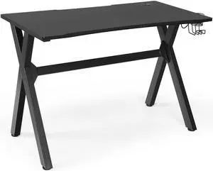 Ergonomic Gaming Desk with Mousepad and Cup Headphone Holder