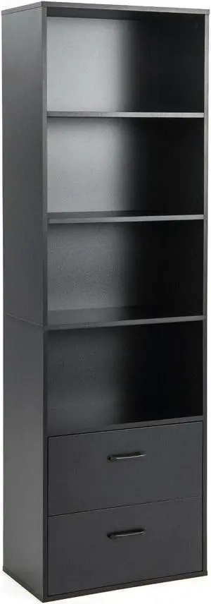 SlickBlue 6-Tier Tall Freestanding Bookshelf with 4 Open Shelves and 2 Drawers