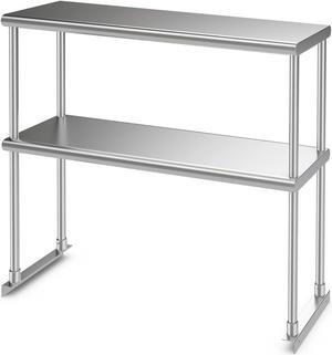 36 x 12 Inch Kitchen Stainless Steel Overshelf with Adjustable Lower Shelf