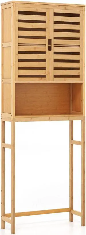 SlickBlue Bamboo Over The Toilet Storage Cabinet Bathroom with Adjustable Shelf