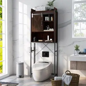 SlickBlue 4-Tier Multifunctional Toilet Sorage Cabinet with Adjustable Shelf and Sliding Barn Door