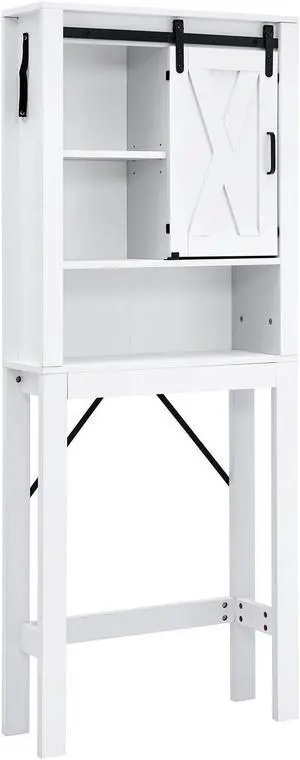 3-Tier Wodden Bathroom Cabinet with Sliding Barn Door and 3-position Adjustable Shelves-White