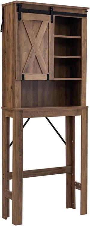 Wooden Bathroom Storage Cabinet with Sliding Barn Door and 3-level Adjustable Shelves-Rustic Brown