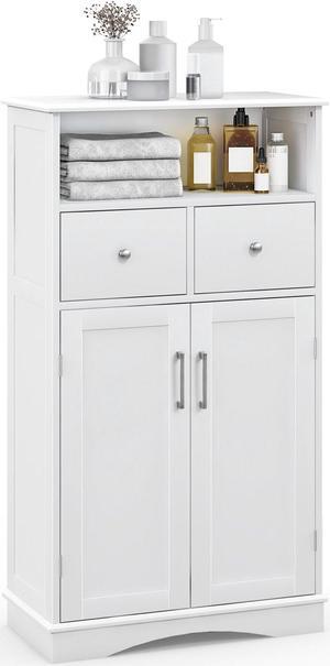 2 Doors Freeestanding Bathroom Floor Cabinet with 2 Drawers and Adjustable Shelves-White
