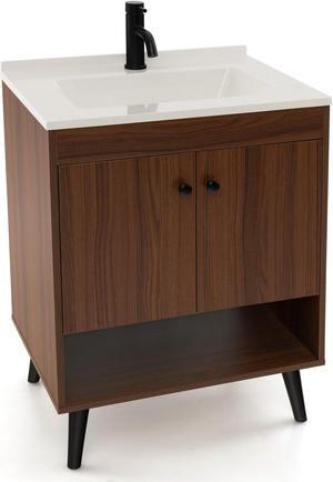 25 Inch Wooden Bathroom Storage Cabinet with Sink-Walnut