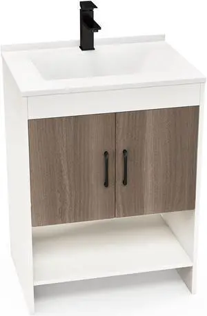 25 Inch Bathroom Vanity Sink Combo Cabinet with Doors and Open Shelf-Gray