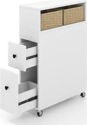 Slim Bathroom Cabinet Wooden Toilet Organizer with Deep Slide Out Drawers