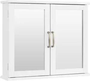 2-Tier Bathroom Wall-Mounted Mirror Storage Cabinet with Handles-White