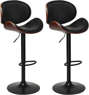 Set of 2 Adjustable Swivel PU Leather Bar Stools with Curved Footrest