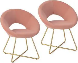 Modern Velvet Accent Chair Vanity Chair with Metal Legs-2 Pieces
