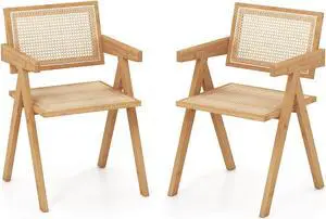 Set of 2 Rattan Accent Chairs with Natural Bamboo Frame-Natural