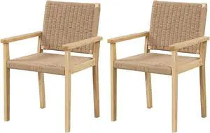 Indoor Outdoor Wood Chair Set of 2-Natural