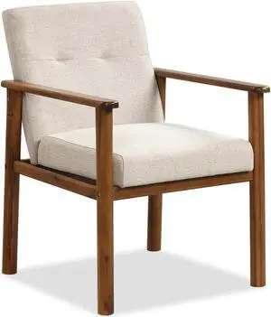 Modern Accent Linen Fabric Armchair with Solid Wood Legs and Soft Cushioned Seat