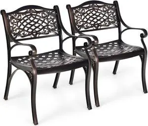 2-Piece Outdoor Cast Aluminum Chairs with Armrests and Curved Seats