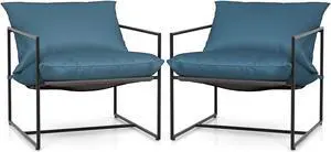 2 Pieces Sling Accent Chair Leisure Chair with Weatherproof Seat Fabric Indoor Outdoor-Navy