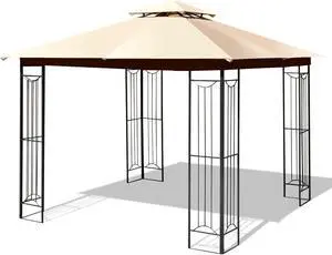 10 x 10 Feet L-Shaped Patio Canopy Gazebo Outdoor 2-Tier Steel Tent-Beige