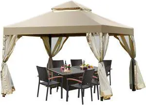 Outdoor 2-Tier 10 Feet x 10 Feet Screw-free Structure Shelter Gazebo Canopy