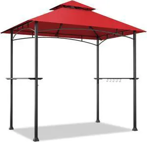 8 x 5 Feet Outdoor Barbecue Grill Gazebo Canopy Tent BBQ Shelter-Wine
