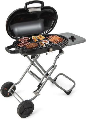 15000 BTU Portable Propane BBQ Grill with Wheels and Side Shelf-Black